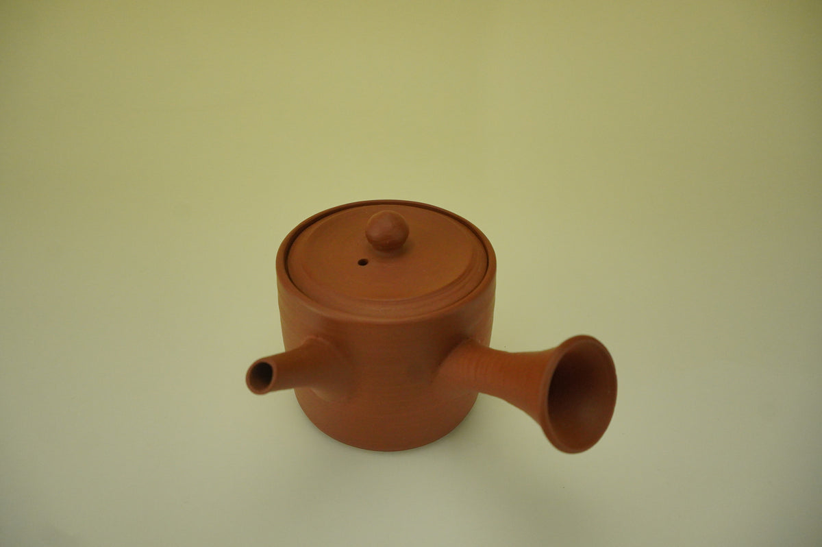 茶道具 常滑焼朱泥横手急須/湯冷し/煎茶碗(5客) 煎茶揃い在銘細工彫『漢詩文』 東屋 平急須 横手 朱泥 （右利き用） | メーカー別,あ行,東屋